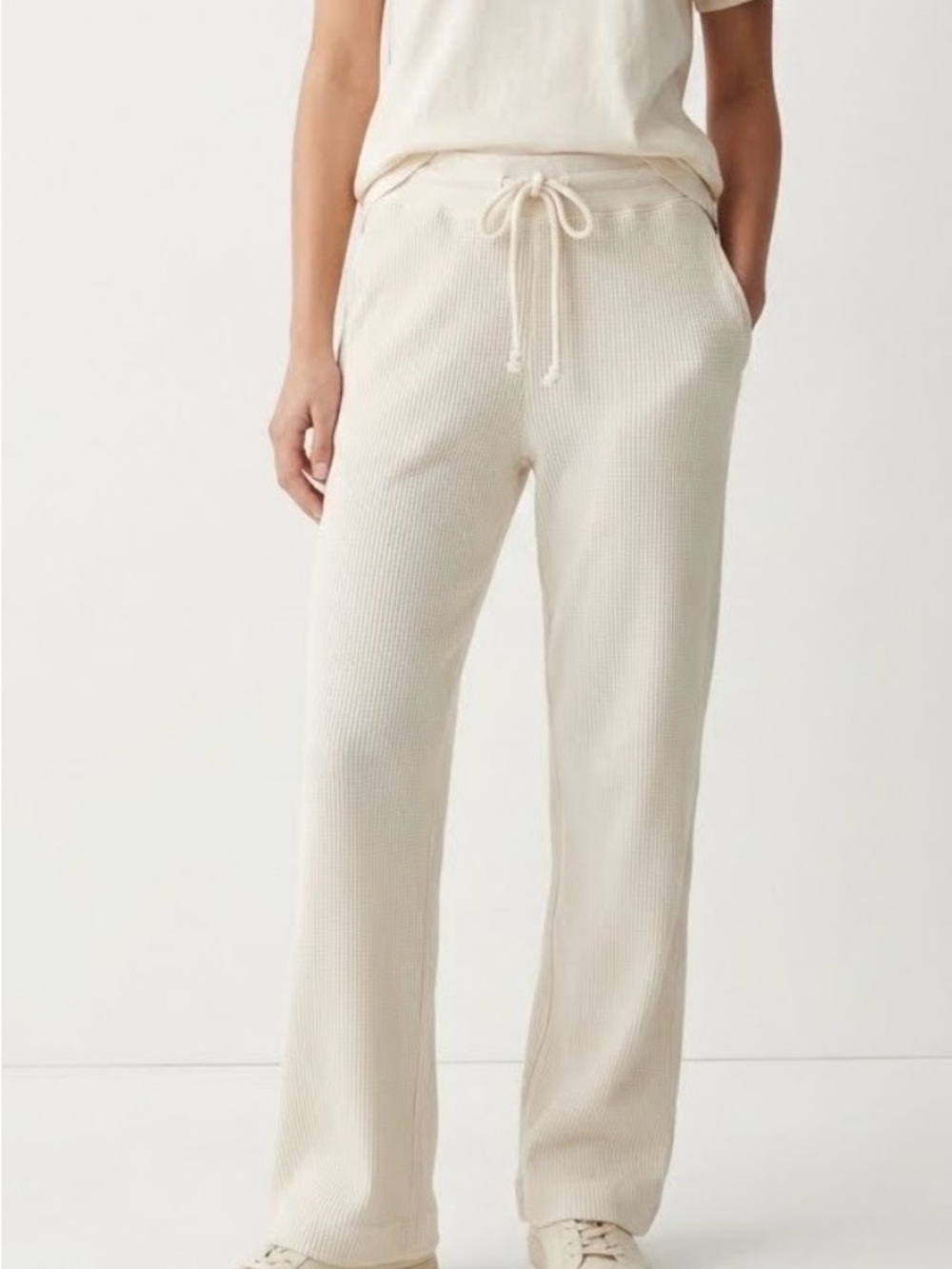 AYR The Waffle Cone Lounge Pants M Ivory Pima Cotton Quiet Luxury Casual Flaw